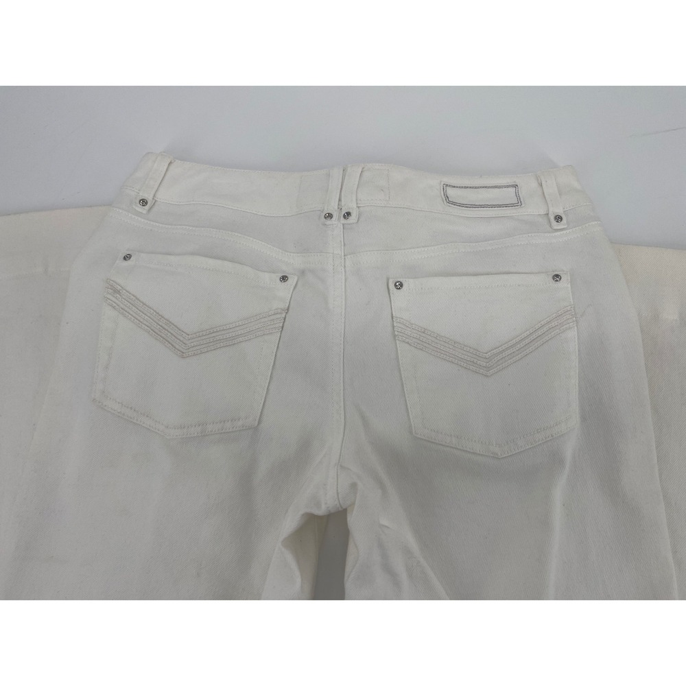 White House Black Market Blanc Wide Leg Pants 6 White Excellent Mid Rise Denim - Picture 6 of 8